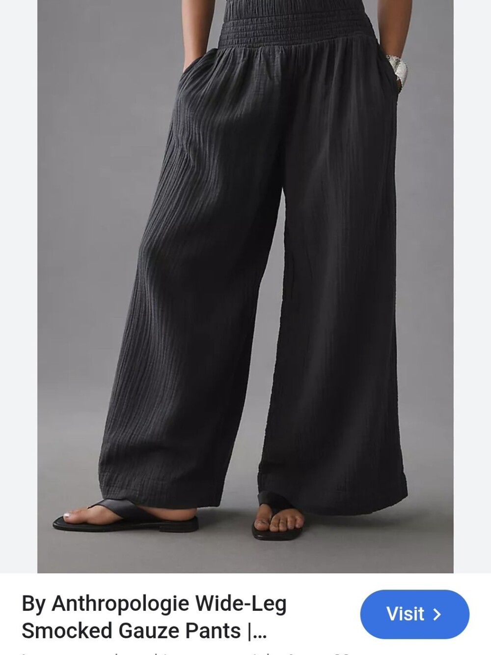Anthropologie Wide Leg Smocked Gauze Pants Black Plus Size 1X